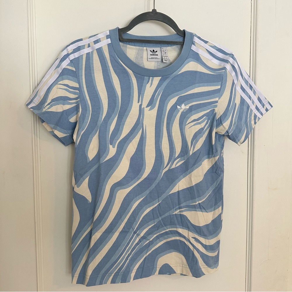 Adidas Blue and Cream Graphic Tee